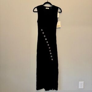 Sandro Evy Embellished Asymmetric Black Knit Midi Dress
